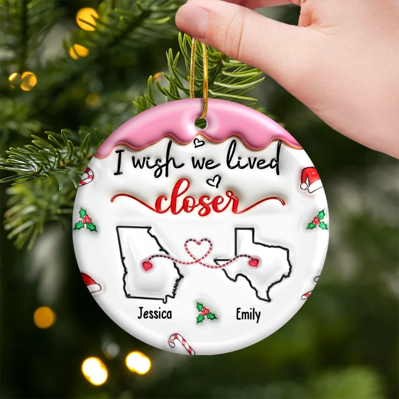 Custom Long Distance Ceramic Ornament - Personalized Best Friend Christmas Birthday Gifts For Women, Besties, Sisters, BFF - Our Bond Knows No Miles