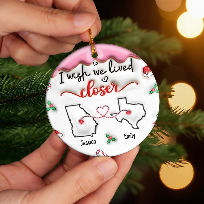 Custom Long Distance Ceramic Ornament - Personalized Best Friend Christmas Birthday Gifts For Women, Besties, Sisters, BFF - Our Bond Knows No Miles