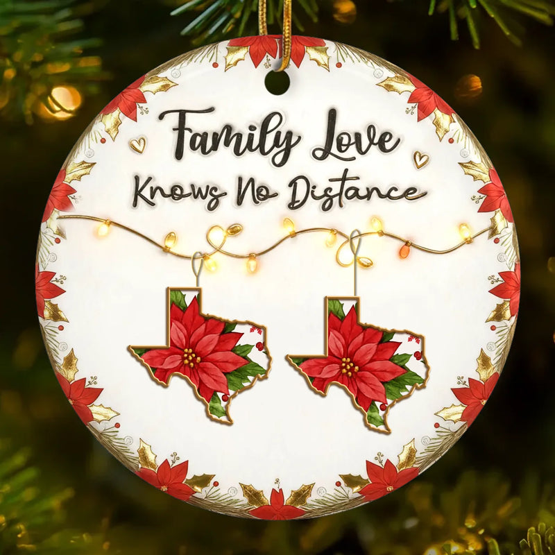 Custom Long Distance Ceramic Ornament - Personalized Christmas Birthday Gifts For Mom, Dad, Brother, Sister, Kids - Poinsettias Bloom Where Hearts Meet