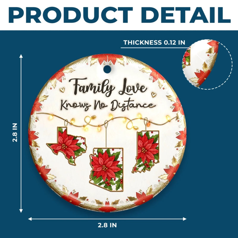 Custom Long Distance Ceramic Ornament - Personalized Christmas Birthday Gifts For Mom, Dad, Brother, Sister, Kids - Poinsettias Bloom Where Hearts Meet