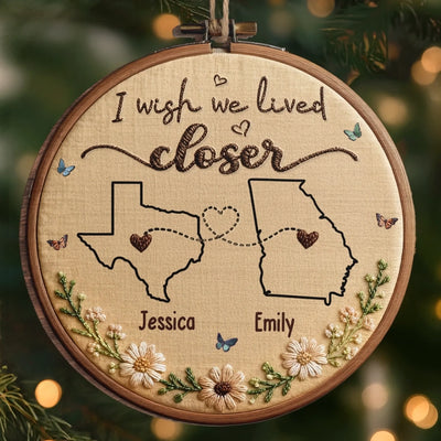Custom Long Distance Wood Ornament - Personalized Best Friend Christmas Birthday Gifts For Women, Besties, Sisters, BFF - Miles Apart, Handmade Love