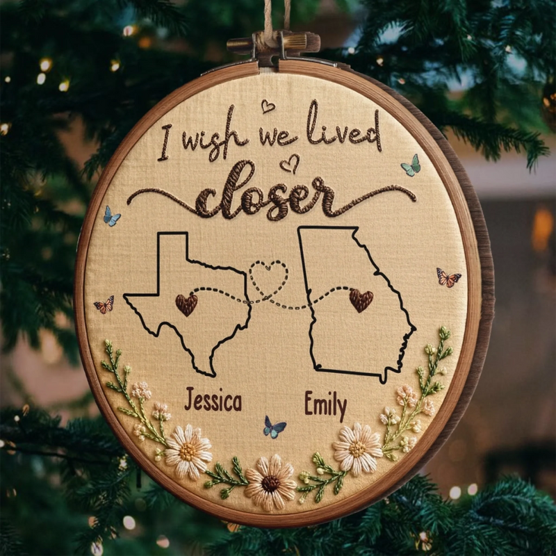 Custom Long Distance Wood Ornament - Personalized Best Friend Christmas Birthday Gifts For Women, Besties, Sisters, BFF - Miles Apart, Handmade Love