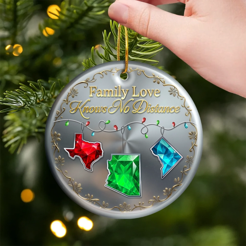 Custom Long Distance Ceramic Ornament - Personalized Christmas Birthday Gifts For Mom, Dad, Brother, Sister, Kids - Every Mile Reflects Our Bond