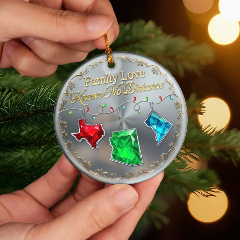 Custom Long Distance Ceramic Ornament - Personalized Christmas Birthday Gifts For Mom, Dad, Brother, Sister, Kids - Every Mile Reflects Our Bond