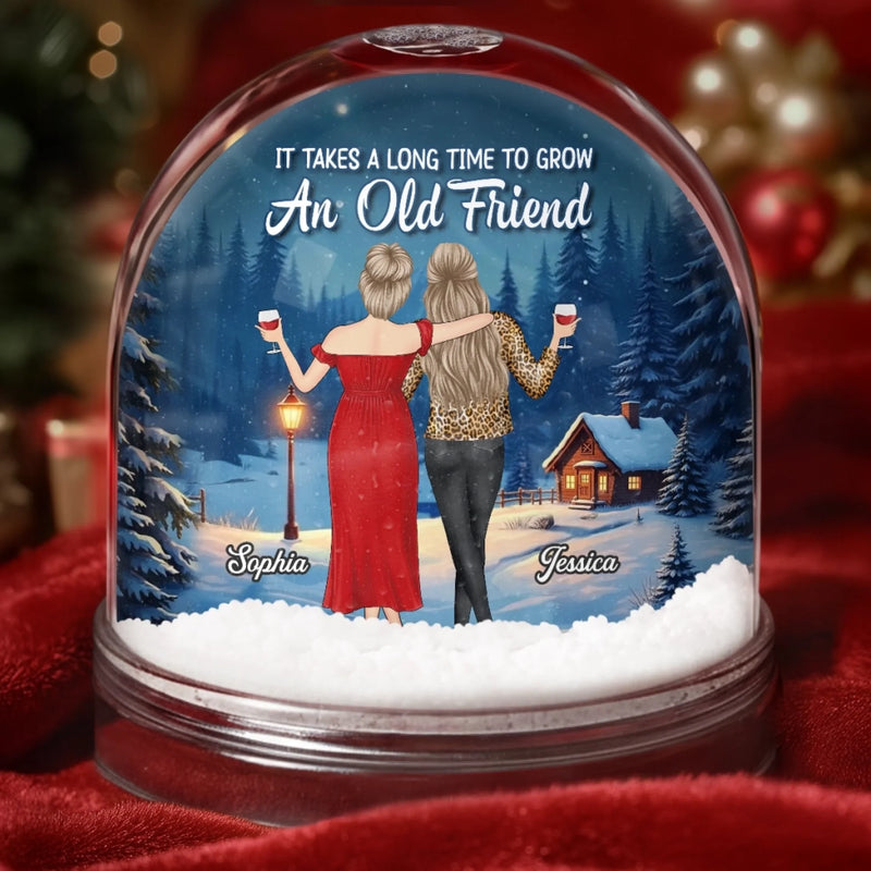 Custom Acrylic Snow Globe - Personalized Best Friend Christmas Birthday Gifts For Women, Besties, Sisters, BFF - Warm Lights Happy Hearts
