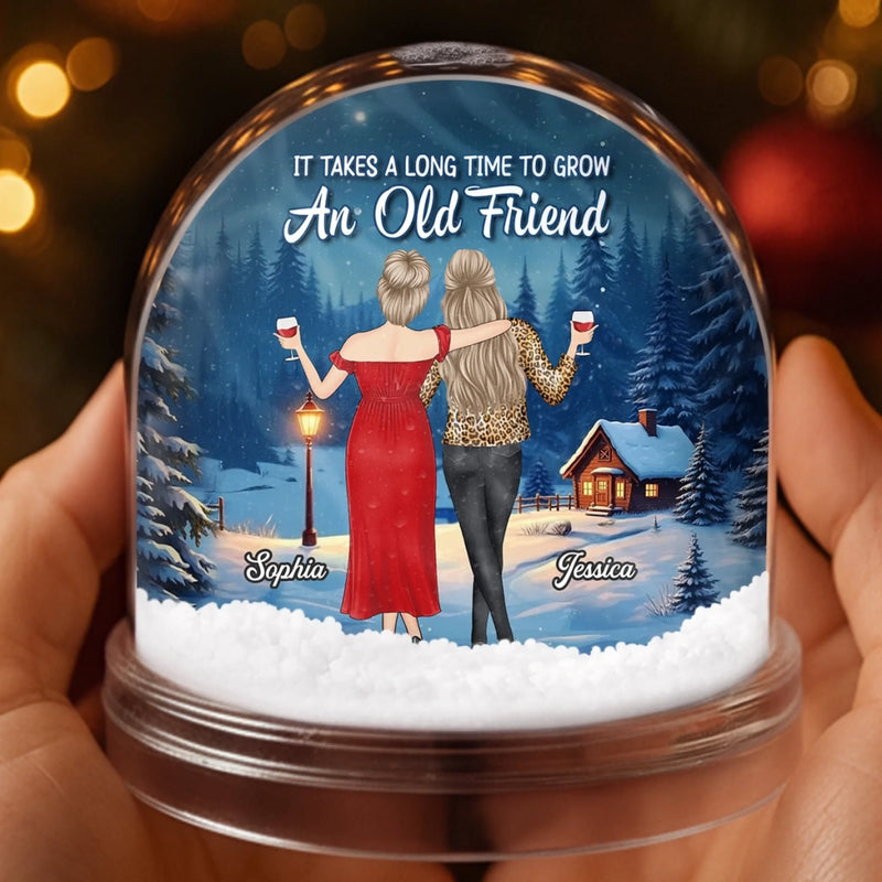 Custom Acrylic Snow Globe - Personalized Best Friend Christmas Birthday Gifts For Women, Besties, Sisters, BFF - Warm Lights Happy Hearts