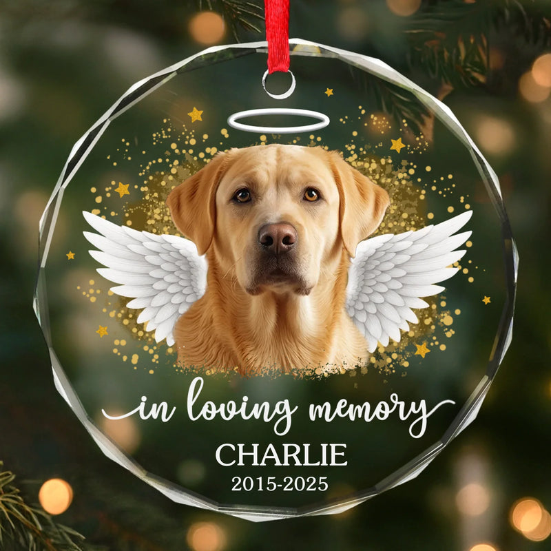 Custom Photo Circle Glass Ornament - Personalized Pet Christmas Memorial Sympathy Gifts For Dogs, Cats - Forever Loved Always Remembered