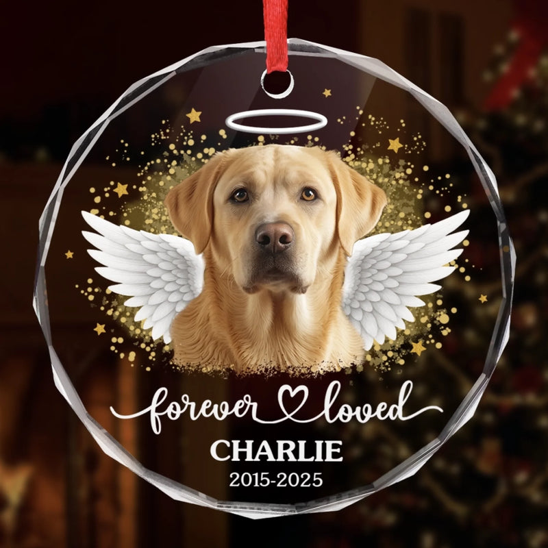 Custom Photo Circle Glass Ornament - Personalized Pet Christmas Memorial Sympathy Gifts For Dogs, Cats - Forever Loved Always Remembered
