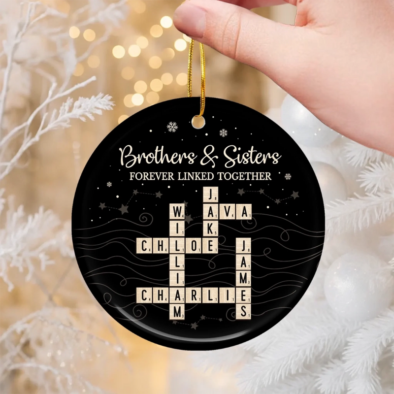 Custom Scrabble Ceramic Ornament - Personalized Christmas Birthday Gifts For Brother, Sister - Family Spelled Here