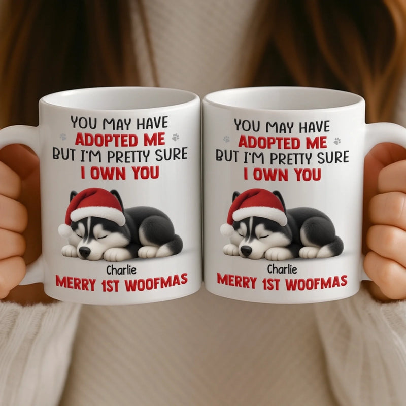 Custom First Christmas Mug - Personalized Christmas Birthday Gifts For Dog Lovers, Dog Dad And Mom - Merry 1st Woofmas