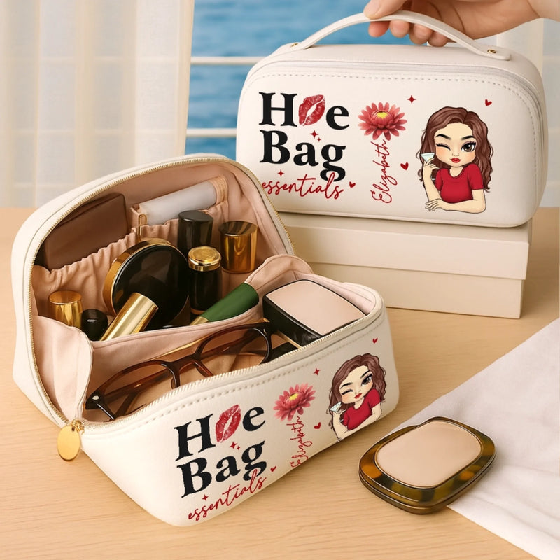Custom PU Leather Travel Toiletry Bag - Personalized Birthday Gifts For Women, Besties, Sisters, BFF, Yourself - Stronger Each Day With My Journey