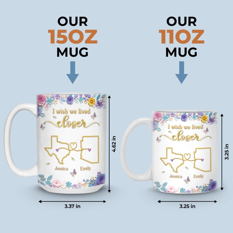 Custom Long Distance Mug - Personalized Best Friend Birthday Gifts For Women, Besties, Sisters, BFF - Different Places Same Bond