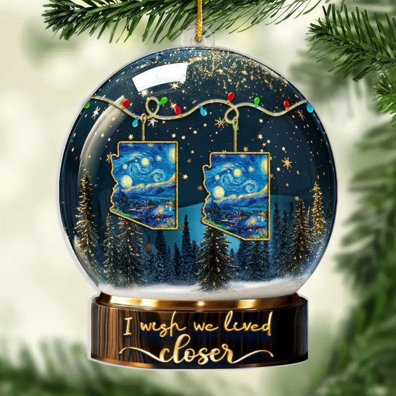 Custom Long Distance Acrylic Ornament - Personalized Best Friend Christmas Birthday Gifts For Women, Besties, Sisters, BFF - Miles Apart Still Sharing Joy
