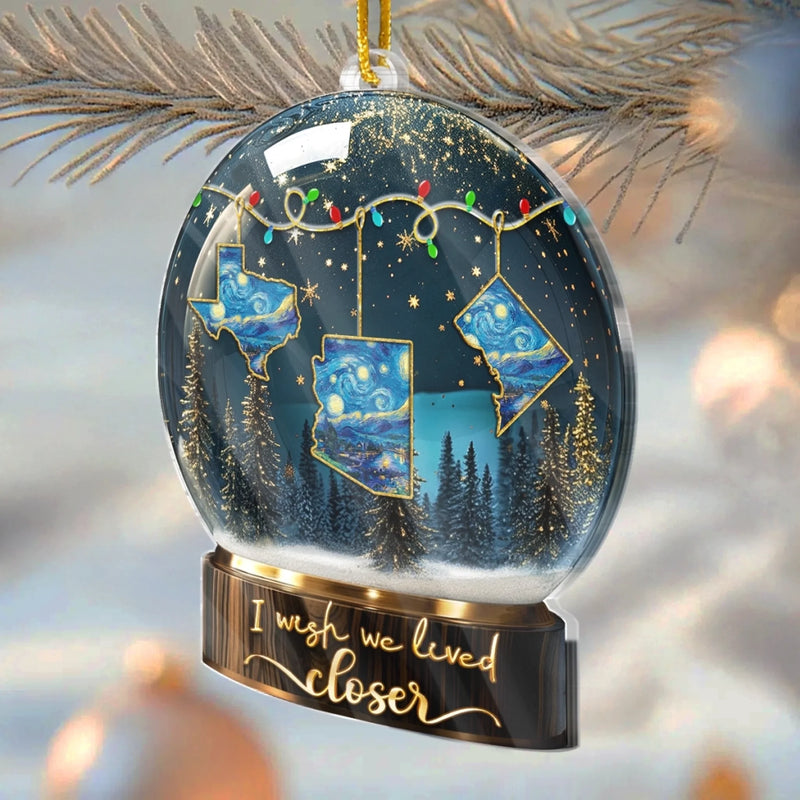 Custom Long Distance Acrylic Ornament - Personalized Best Friend Christmas Birthday Gifts For Women, Besties, Sisters, BFF - Miles Apart Still Sharing Joy