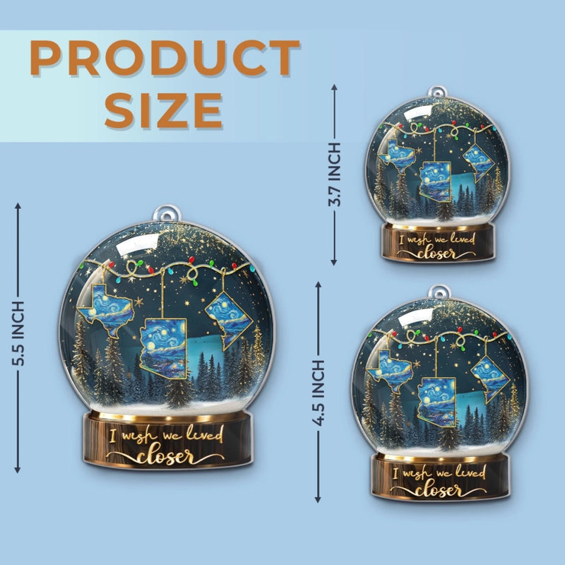 Custom Long Distance Acrylic Ornament - Personalized Best Friend Christmas Birthday Gifts For Women, Besties, Sisters, BFF - Miles Apart Still Sharing Joy