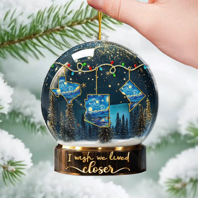 Custom Long Distance Acrylic Ornament - Personalized Best Friend Christmas Birthday Gifts For Women, Besties, Sisters, BFF - Miles Apart Still Sharing Joy