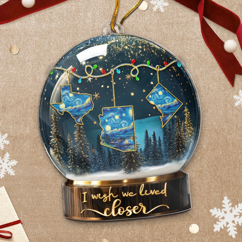 Custom Long Distance Acrylic Ornament - Personalized Best Friend Christmas Birthday Gifts For Women, Besties, Sisters, BFF - Miles Apart Still Sharing Joy