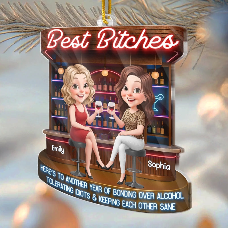 Custom Acrylic Ornament - Personalized Best Friend Christmas Birthday Gifts For Women, Besties, Sisters, BFF - Snowflakes Sparkle When We Are Together