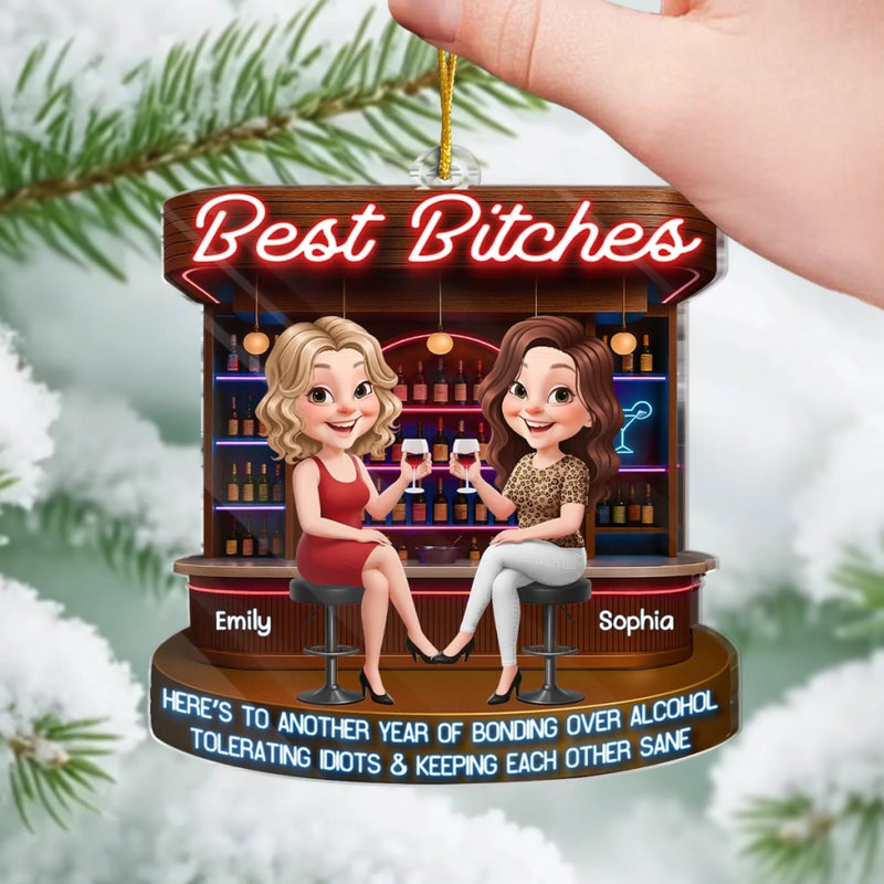 Custom Acrylic Ornament - Personalized Best Friend Christmas Birthday Gifts For Women, Besties, Sisters, BFF - Snowflakes Sparkle When We Are Together