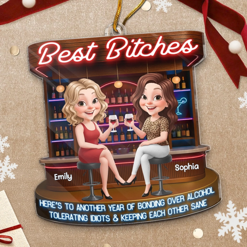 Custom Acrylic Ornament - Personalized Best Friend Christmas Birthday Gifts For Women, Besties, Sisters, BFF - Snowflakes Sparkle When We Are Together