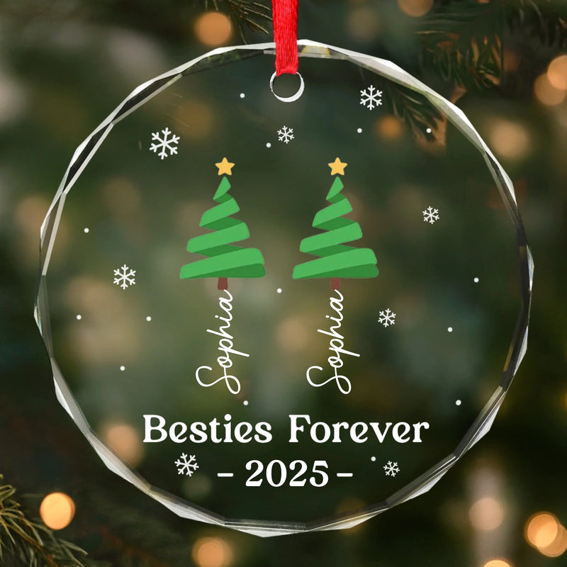 Custom Circle Glass Ornament - Personalized Christmas Best Friend Birthday Gifts For Women, Besties, Sisters, BFF - Brightest With You
