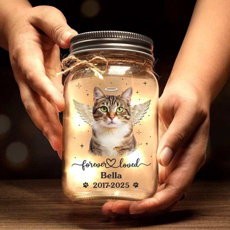 Custom Photo Mason Jar Light - Personalized Pet Christmas Memorial Sympathy Gifts For Dogs, Cats - Love Stays Beyond The Pawprints