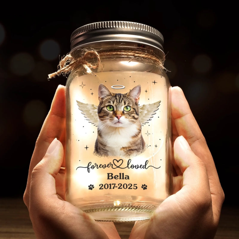 Custom Photo Mason Jar Light - Personalized Pet Christmas Memorial Sympathy Gifts For Dogs, Cats - Love Stays Beyond The Pawprints