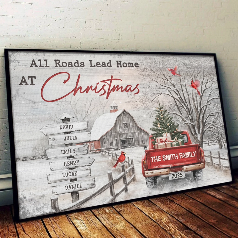 Custom Horizontal Poster - Personalized Christmas Birthday Gifts For Mom, Dad, Brother, Sister, Kids - Every Road Leads Back To Family