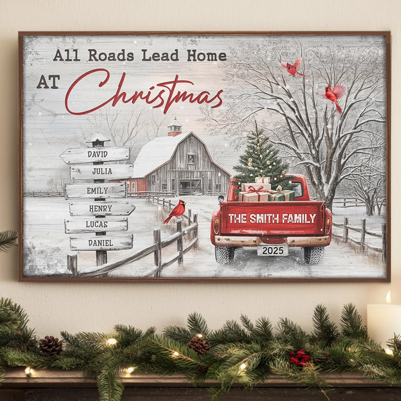 Custom Horizontal Poster - Personalized Christmas Birthday Gifts For Mom, Dad, Brother, Sister, Kids - Every Road Leads Back To Family