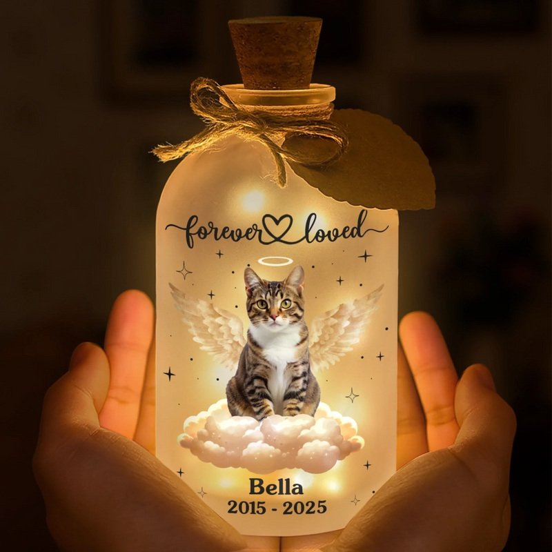 Custom Photo Glass Bottle LED Light - Personalized Pet Memorial Sympathy Gifts For Dogs, Cats - Always With Me In Spirit