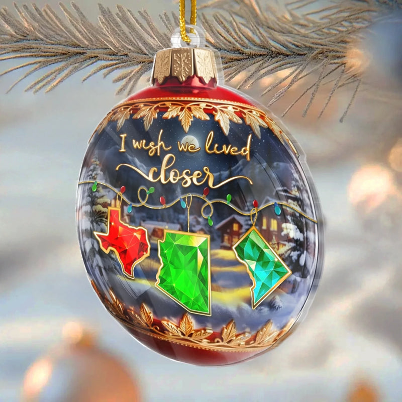 Custom Long Distance Acrylic Ornament - Personalized Best Friend Christmas Birthday Gifts For Women, Besties, Sisters, BFF - Miles Apart Hearts Stay Close