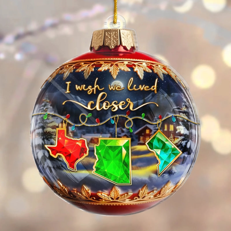 Custom Long Distance Acrylic Ornament - Personalized Best Friend Christmas Birthday Gifts For Women, Besties, Sisters, BFF - Miles Apart Hearts Stay Close