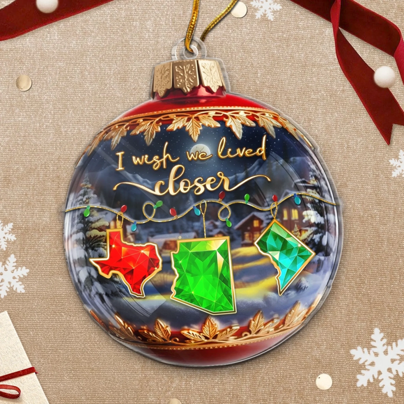 Custom Long Distance Acrylic Ornament - Personalized Best Friend Christmas Birthday Gifts For Women, Besties, Sisters, BFF - Miles Apart Hearts Stay Close