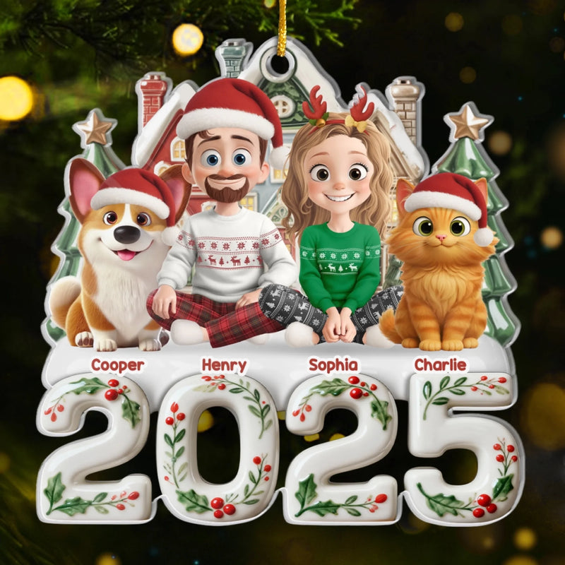 Custom Acrylic Ornament - Personalized Christmas Birthday Gifts For Family, Dog Cat Lovers - Our Happy Place, Right Here