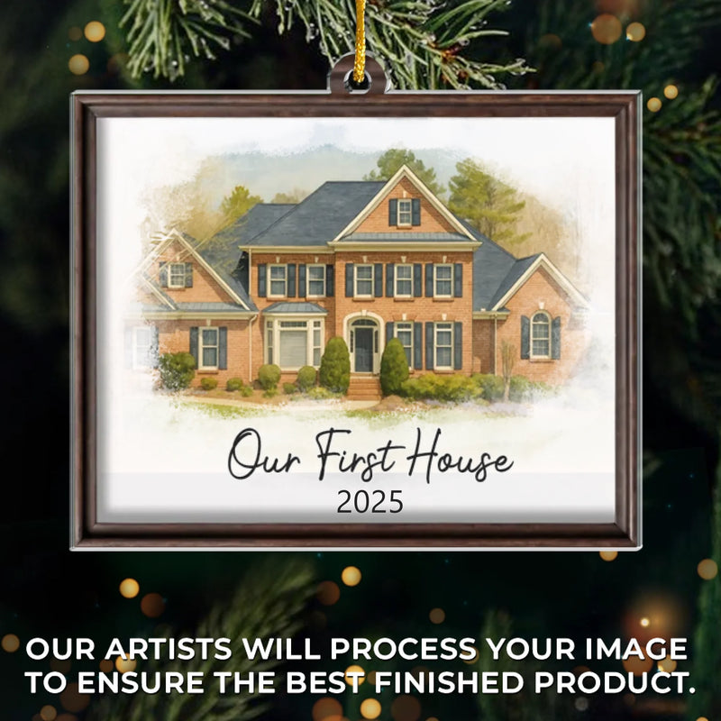 Custom Photo First Christmas In New Home Ceramic Ornament - Personalized Anniversary Christmas Wedding Gifts For Husband And Wife, Him And Her, New Homeowners, Couples, Friends - Forever Starts Here
