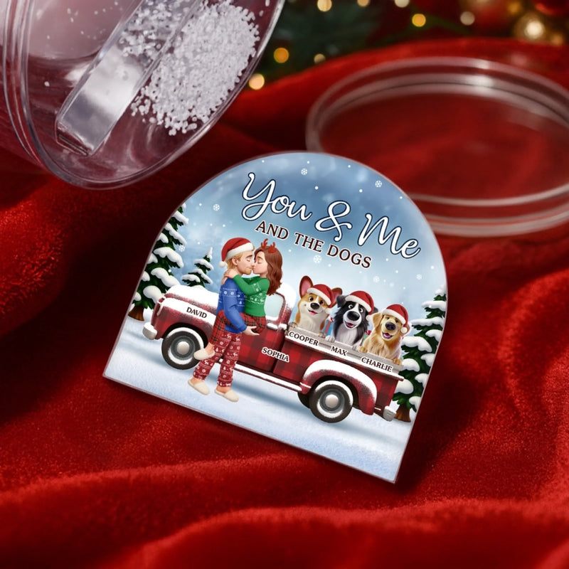 Custom Acrylic Snow Globe - Personalized  Anniversary Christmas Wedding Gifts For Husband And Wife, Dog Dad And Mom - Pawsitively In Love