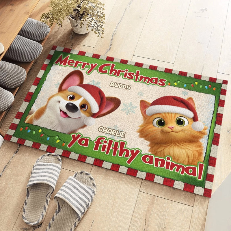 Custom Home Decor Decorative Mat - Personalized  Christmas Birthday Gifts For Dog Cat Lovers, Dog Dad And Mom, Cat Owners - Merry Chaos And Happy Paws