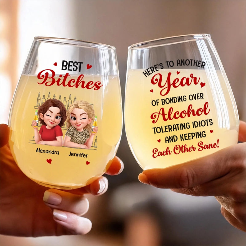 Custom Wine Glass - Personalized Best Friend Birthday Gifts For Women, Besties, Sisters, BFF - Partners In Wine