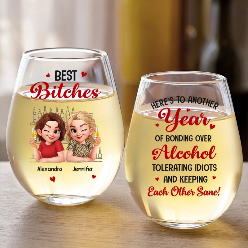 Custom Wine Glass - Personalized Best Friend Birthday Gifts For Women, Besties, Sisters, BFF - Partners In Wine