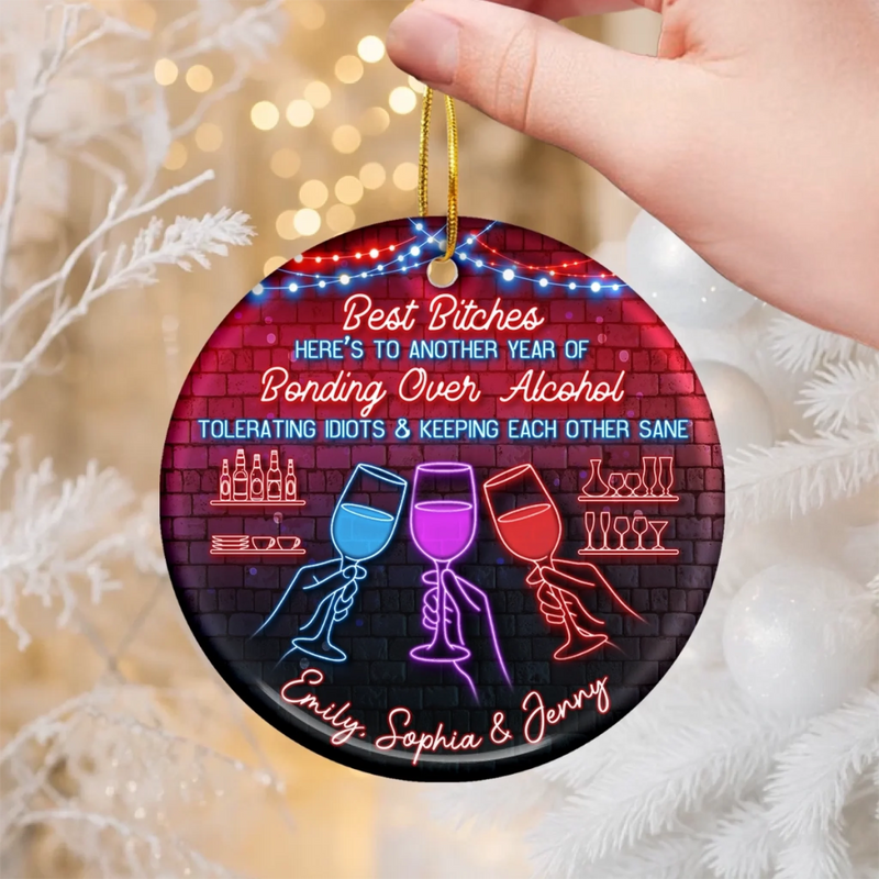 Custom Ceramic Ornament - Personalized Best Friend Christmas Birthday Gifts For Women, Besties, Sisters, BFF - Life Glows Brighter With You