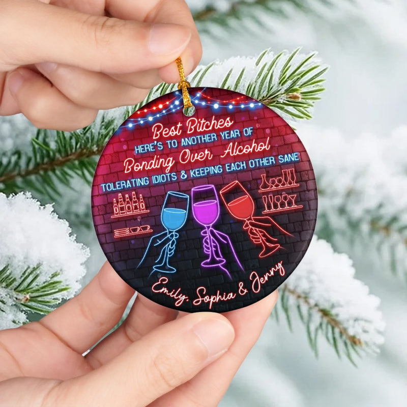 Custom Ceramic Ornament - Personalized Best Friend Christmas Birthday Gifts For Women, Besties, Sisters, BFF - Life Glows Brighter With You