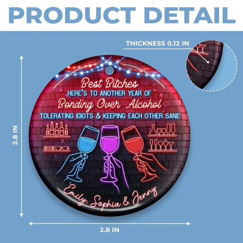 Custom Ceramic Ornament - Personalized Best Friend Christmas Birthday Gifts For Women, Besties, Sisters, BFF - Life Glows Brighter With You