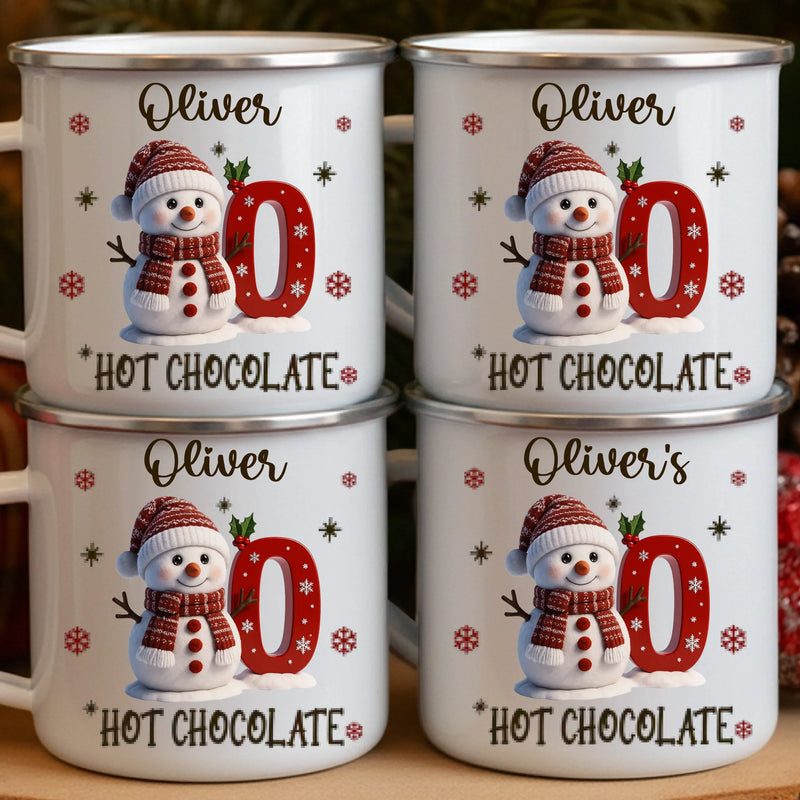 Custom Snowman Enamel Camping Mug - Personalized Christmas Birthday Gifts For Kids - Tiny Laughs Fill The Holiday Air