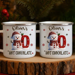 Custom Snowman Enamel Camping Mug - Personalized Christmas Birthday Gifts For Kids - Tiny Laughs Fill The Holiday Air