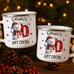 Custom Snowman Enamel Camping Mug - Personalized Christmas Birthday Gifts For Kids - Tiny Laughs Fill The Holiday Air
