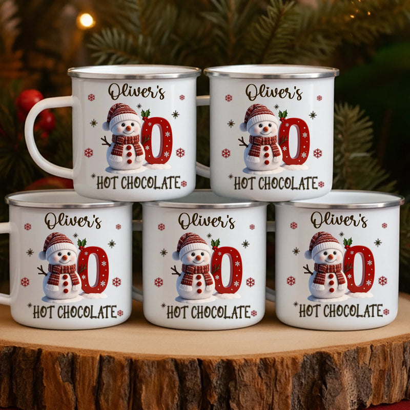 Custom Snowman Enamel Camping Mug - Personalized Christmas Birthday Gifts For Kids - Tiny Laughs Fill The Holiday Air