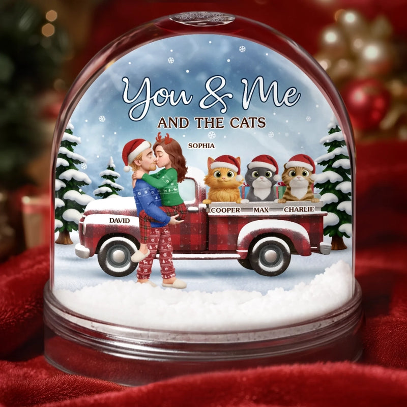 Custom Acrylic Snow Globe - Personalized  Anniversary Christmas Wedding Gifts For Husband And Wife, Gifts For Cat Lovers, Cat Mom And Dad - You Me And The Cat