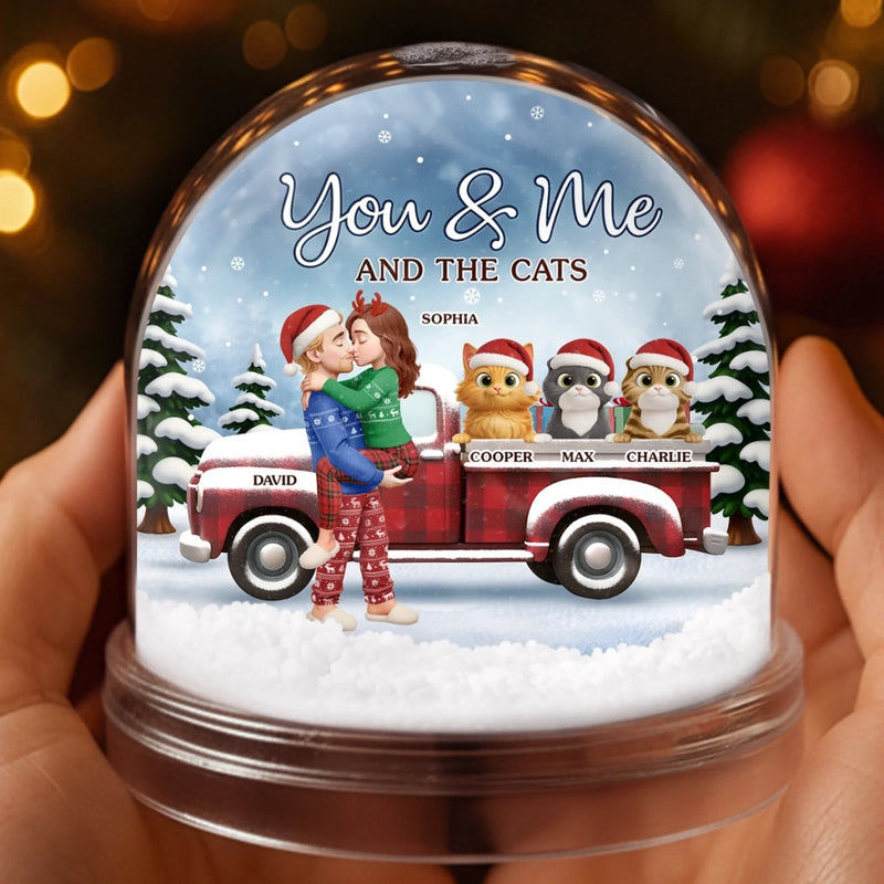 Custom Acrylic Snow Globe - Personalized  Anniversary Christmas Wedding Gifts For Husband And Wife, Gifts For Cat Lovers, Cat Mom And Dad - You Me And The Cat