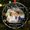 Custom Photo Our First Christmas As Mr & Mrs - Couple Personalized Custom Circle Glass Ornament - New Arrival, Christmas Gift For Husband Wife, Anniversary, First Christmas AMZ