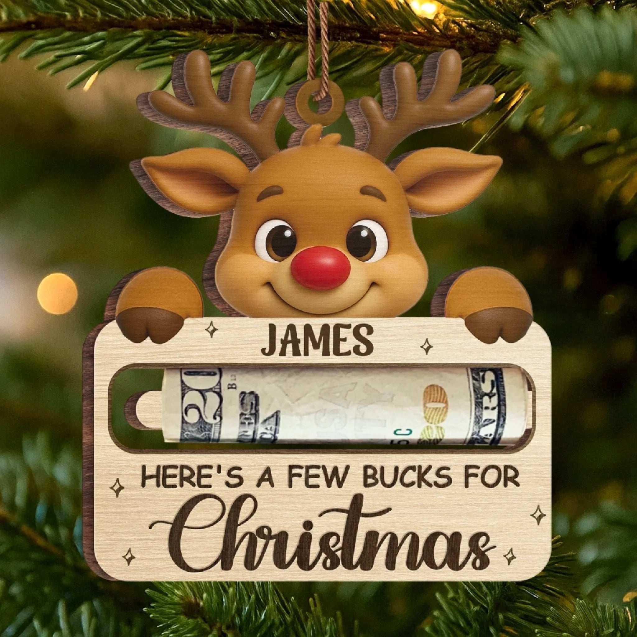 money holder christmas tree ornaments Custom Wooden Money Holder Ornament - Personalized Christmas Birthday